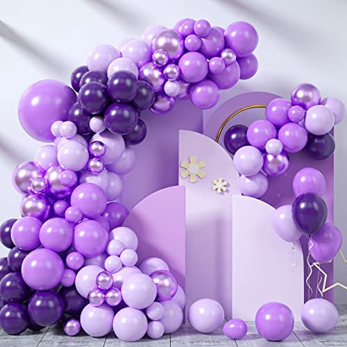 Purple Balloon Arch Kit, 109 PCS Dark Pastel Balloon Garland With Metallic and Macaron Lilac Latex Balloons Set for Girls Birthday Wedding Party Decorations