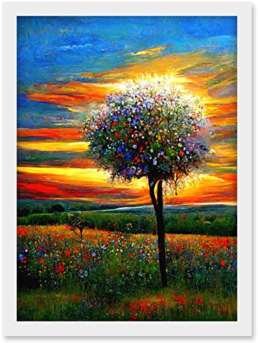 Doppelganger33 LTD The Wildflower Tree Summer Meadow Oil Painting Artwork Framed Wall Art Print A4