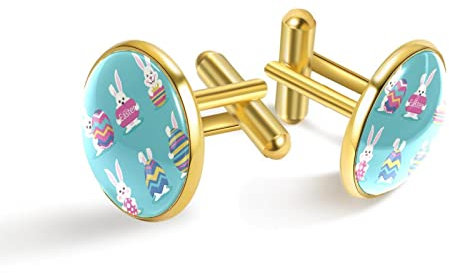 Personalisierte Gold Manschettenknöpfe für Smoking Shirt Lustig-Oster-Hase Sammlung-mit Eiern, 20mm*20mm, Edelstahl, Künstlicher Quarz