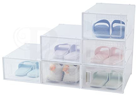 Periea ‘Dani’ Shoe Storage Boxes – Clear Thick Plastic, Stackable Shoe Box with Front & Rear Frames for Extra Rigidity – Thicker than Rival Boxes – 33 x 23 x 13.5cm (Pack of 6)