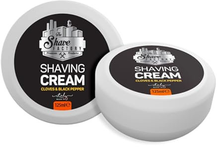 THE SHAVE FACTORY Shaving Cream Soap – Cloves & Black Pepper 125ml – Reichhaltiger Schaum, sanfte Rasur – Feuchtigkeitsspendende Formel mit edlem Duft – Für alle Hauttypen geeignet