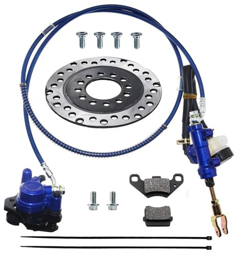PRO BAT Kit cilindro principale pinza freno idraulico anteriore posteriore + rotore piastra freno a disco + pastiglie freno per Go Kart Golf Cart ATV (blu)
