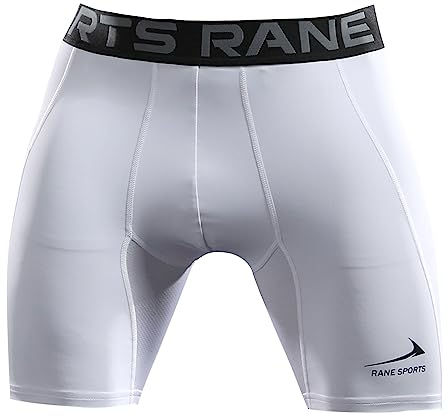 Rane Sports Herren Funktion Kompression Shorts, Schnelltrocknendes Baselayer Unterhose Tights Kurz, Atmungsaktive Laufhose mit Seitentaschen Tights Weiss L