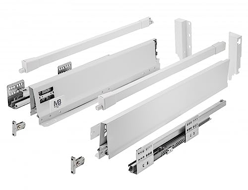 GTV - Modern Box Pro Schubladenschienen I L=500mm H=135mm I Weiss I Schublade mit Leises Schließen I Die Synchronisation des Fahrweges der Führungen I Belastung bis zu 40 kg I PB-MBPRO-KPL500B1