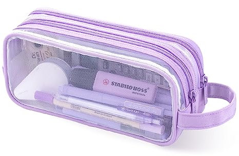 Oyachic Trousse 2 Compartment Pencil Case Transparente Trousses à Crayons Grande Capacité Maquillage Organisateur de Rangement de Adultes (Violet)