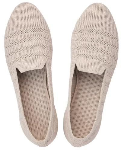 Puxowe Damen Ballerina Slip On Stricken Kleid Flache Schuhe Runde Zehe Ballerina Walking Pumps Schuhe für Frauen Bequem Elegant 38 EU Camel