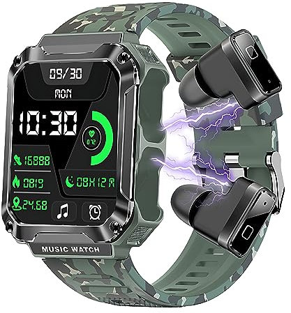 Hipipooo Smart Watch with Bluetooth Earphone,1.96 Smartwatch with SpO2 Blood Oxygen & Blood Pressure, IP68 Waterproof Fitness Tracker with Heart Rate Sleep Monitor for iOS Android