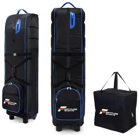 Fortitude Sports Premium Golftasche Reisetasche | Golf-Reisetasche mit Rollen | wasserdichte gepolsterte Golfschlägerhülle mit Tragetasche (schwarz/blau)