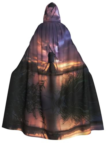 DEXNEL 59 Hooded Cloak, Halloween Cosplay Sets, Halloween Witch Cosplay Robe Costume, Adult Hooded Cloak Sunset Windmill