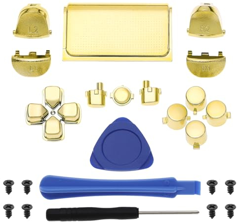 SG Store 24-teiliges Komplettes Tasten Reparaturset Tasten Knöpfe Kompatibel mit PS4 Pro 040 Controller Dpad R1 L1 R2 L2 Auslöser Touchpad-Aktion Home-Tasten Werkzeugen, Gold [Video Game]