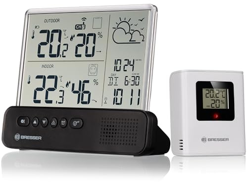 Bresser Stazione Meteo Wireless Translucidus NV con Sensore Esterno, Orologio Radiocontrollato, Indicatore di Comfort del Clima Interno, Allarme di Gelo e Display Trasparente