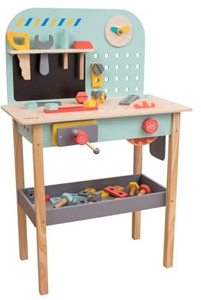 Owl & Fox Banco de Trabajo de Madera, Taller de Herramientas de simulación y Juego, con Sierra, Llave, Martillo, Tornillos y Accesorios, Juego de rol para niños a Partir de 3 años, sostenible,