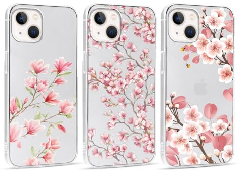 Foonary 3 Stück Hülle für Apple iPhone 15 6,1, Handyhülle mit Muster Mädchen Aesthetic Blumen Muster Motiv Design Slim Case, Silikon Stoßfest Schutzhülle Cover für iPhone 15, Blumen02