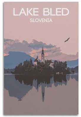 FYRN Lake Bled Slowenien-Vintage-Reise-Poster, Wandkunstdruck, Retro-Ästhetik, Raumdekoration, Bürodekoration, 30 x 45 cm, ungerahmt