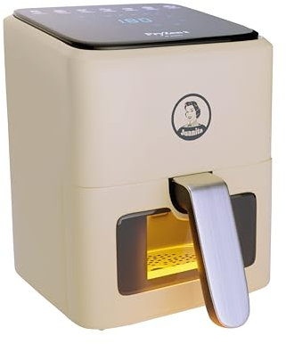 Juanita Fryzen2 Friggitrice ad Aria 4 Litri e 1350W, Friggitrice Aria Vintage 7 Programmi di Cottura, Giglia Elettrica con Finestra, Display LED Digitale, Air Fryer con Cestello Antiaderente e Timer