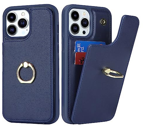 SailorTech Coque pour iPhone 13 Pro Étui avec Porte-Carte de crédit pour Femmes, Etui pour iPhone 13 Pro Anneau de Support avec Fentes pour Cartes Étui à la Mode pour Hommes-Bleu Marine