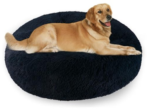 Aspand Cama de Perro y Gatos con Borde Elevado y Relleno de algodón Suave,90cm - Cómodo y Acogedor lecho para Mascotas - Cubierta de Felpa Larga y Suave - Base Antideslizante,Azul