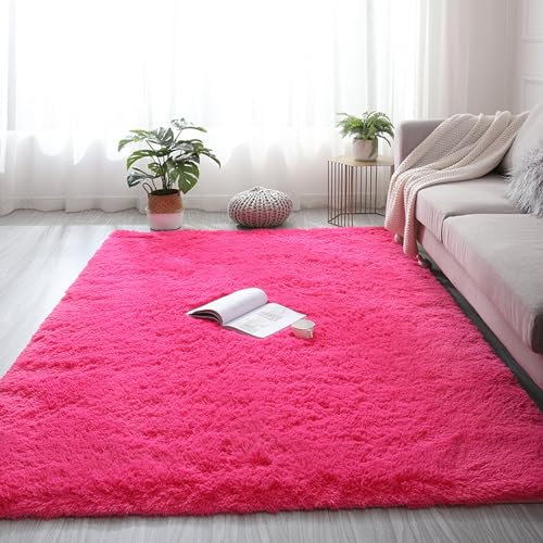 Lifup Tapis Chambre Modernes de Salon Soft Tapis à Poils Longs, Fausse Fourrure Shaggy Moelleux, Dessous Antidérapant Lavable Tapis de Décoration Rose 2 180 x 280 cm