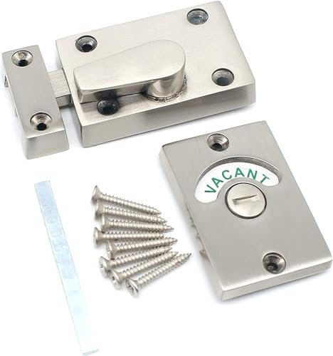 Satin Nickel Vacant and Engaged Indicator Bolt – Toilet Door Lock with Thumb Turn for Bathroom, Partition or Restroom Doors (Pack of 1)
