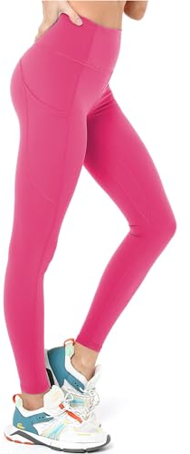 Cathie Moochie Yogahose mit hoher Taille, Bauchkontrolle, mit Taschen, für Damen, 71,1 cm, Pitaya Pink, M