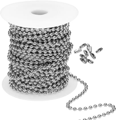 PATIKIL 4.0 mm x 56ft 304 Edelstahl Stahl Kugel Kette 1 Set Kugel Kette Perle mit 100Stk passendem Verbinder Verschluss für Halskette Hängende Anhänger Ringe Heimwerken Bastelarbeiten