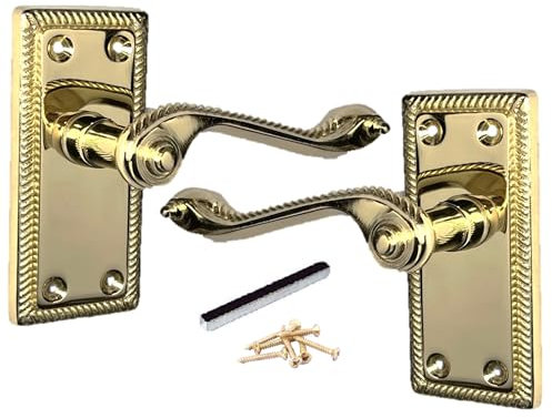 Betley Butterfly Georgian Door Handles Latch, Brass 108mm x 48mm Backplate, Vic Scroll Lever Handle for Interior Wooden Doors (Handles, 1, Pairs)