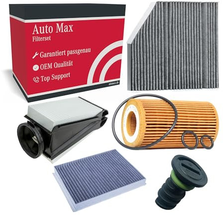 mbmax.de Filterset Inspektionspaket für MERCEDES W205 S205 C205 A205 C-KLASSE | OM651 C200d C220d C250d | Ölfilter | Ablassschraube | Luftfilter | Innenraumfilter | Staubfilter | Aktivkohle