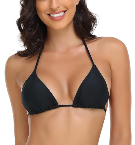 RELLECIGA Damen Bademode Klassischer Bikini Oberteil Triangel Top Schwarz L
