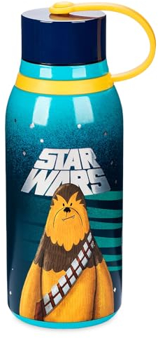 Disney Store Official Star Wars Water Bottle in Stainless Steel, 325ml, Printed Chewbacca and The Millennium Falcon Design Kids' School Drink Flask with Twist Top Lid and Flexible Carry Loop