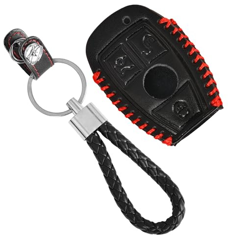 Arcets Coque en Cuir avec Porte-clés Compatible pour Mercedes A B C E G S CLA GLA VITO GLE ML GLK CLK | Protection Télécommande Keyless 3 Boutons en Cuir
