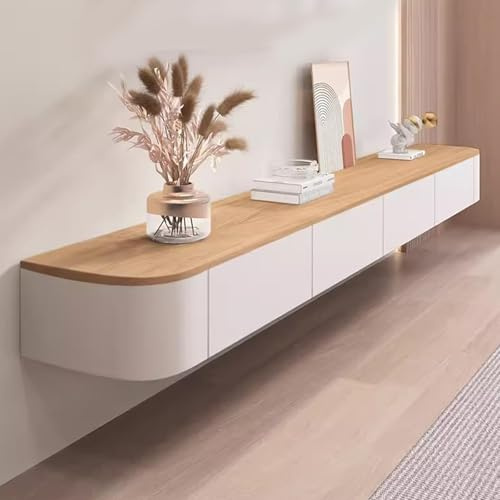 SZKTHD Hängender TV-Schrank Weißer TV-Schrank Fürs Wohnzimmer Schwebender TV-Ständer Wandmontierte Multimedia-Konsole Mit Zwei Schubladen(200x24x20cm)