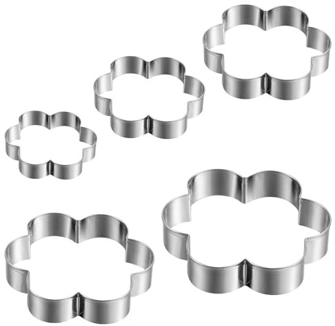 Juego de 5 cortadores de galletas con forma de flor festoneada, de acero inoxidable, seis pétalos, borde festoneado, con forma de flor de primavera