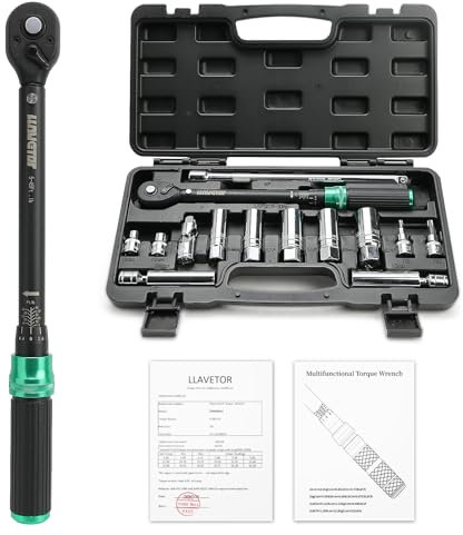 LLAVETOR 14-piece 3/8 drive universal magnetic spark plug socket set, with CR-V steel torque wrench (5-45 Lb.ft/6.8-61.2 Nm), universal joint, 10 extension rod