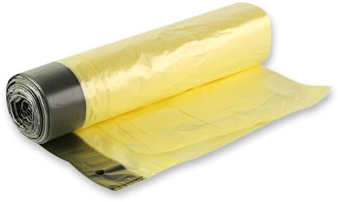 1000 Stück Hygoclean Müllbeutel mit Zugband, 60l | HDPE, Rolle, gelb-schwarz, L: 64cm, B: 71cm, Karton, Müllbeutel, Müllsäcke, Mülltüten, Mülltonnen, Abfallsack, Mülltüten mit Zugband