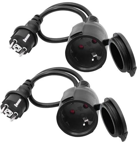 LANMINGLEL Cable alargador para exteriores con enchufe Schuko, cable de extensión AC Schuko, cable de alimentación de enchufe negro, 16 A 250 V macho a hembra IP44 para hogar, oficina, 2 unidades