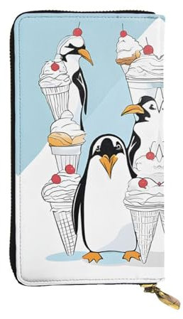 ESNAIUVCD Niedlicher Pinguin-Druck, echtes Leder, für Damen, Herren, Geldbörse, multifunktional, mit Reißverschluss, großes Reise-Handy, lange Geldbeutel, Schwarz , Einheitsgröße