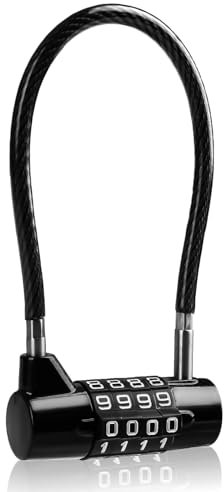4 Digit Combination Padlock,Long Steel Cable Lock for Outdoor Padlocks with Code,Heavy-Duty Wire Resettable Large Shackle Locks for Door Handle Lockers,Fences,Sheds,Pet Doors,Luggage,and Gym Locker