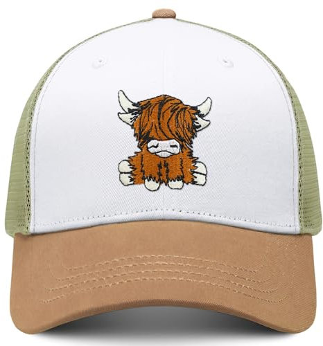 gswirmchsq Schottische Highland-Kuhhut, niedliche Stickerei, Netz-Baseballkappe, Trucker-Mütze, Highland-Kuh, Geschenk für Damen und Herren, 01-grün, Einheitsgr��e