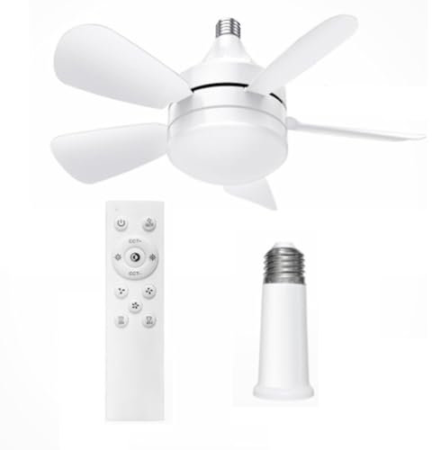 Etyrerre Steckdosen-Deckenventilatoren mit Beleuchtung und Fernbedienung - Steckdosenventilator mit Dimmbarer LED-Glühbirne, Kleiner Deckenventilator zum Einschrauben