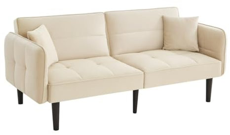 Lontl Schlafsofa 2 Sitzer mit Schlaffunktion – Verstellbares Sofa aus Samt, Schlafcouch klappbar & platzsparend, kleines Sofa für Wohnzimmer & Gästezimmer (Beige)