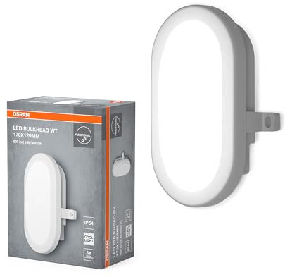 Osram LED Wandleuchte 6W Bulkhead, 4000K, 420 lm, IP54, IK06, stoßfest, weißes Polycarbonat-Gehäuse, Abstrahlwinkel 120°, für Keller und Garagen, Weiß
