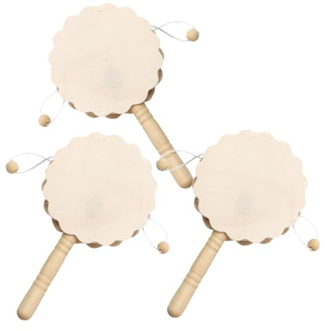 CVUTOVO 3stücke Holz Rasseltrommel Blanko Unfertig Diy Malen Junge Mädchen Handwerk Spielzeug Basteln Tischdeko Musikinstrument Hobby