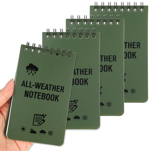 4 Stück Wasserdichte Notizblock Wasserdichtes Notizbuch Notizblock Klein Pocket Notebook Taktische Steno Blöcken mit Raster für Student Outdoor-Aktivitäten, Taktische Kurzschrift (Grün)