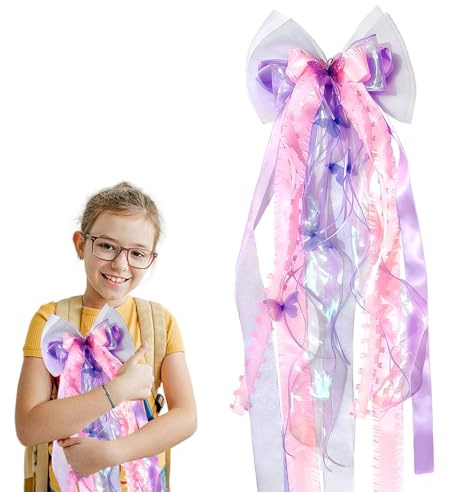KLINNA Zuckertüten Schleife XXL | Elegante Schultütenschleife zur Einschulung für Jungen & Mädchen | Fertige 60x20cm Deko für die Schultüte | Große Geschenkschleife aus Stoff (Rosa)