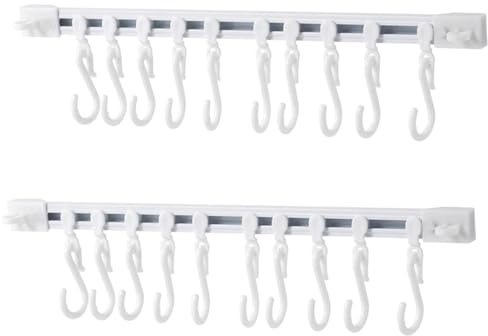 2 pièces Support Ustensiles de Cuisine avec 10 Crochets, Hangers de Cuisine Autocollants 30 cm, Accroche Ustensiles Murale Sans Perçage, Idéal pour Cuisine, Salle de Bain et Hall d’Entrée mural