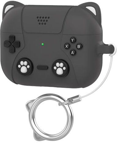 GIOPUEY Hülle Kompatibel mit AirPods Pro 3 2025, Niedlich Spaß Cartoon Silikon TPU Schutzhülle mit Schlüsselbundhaken Case Cover für Jungen Mädchen Männer Frauen - Black cat