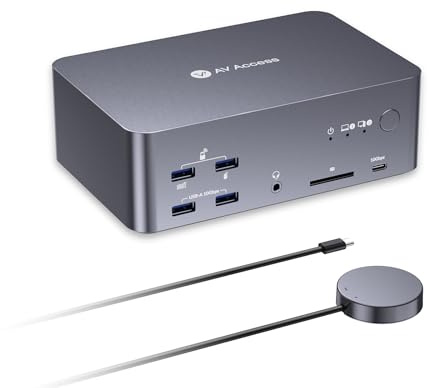 AV Access 8K KVM Switch 3 Monitors 2 Computers, Laptop + Desktop KVM Docking Station, 100W PD, GbE, 2xUSB 3.2 10Gbps USB C Hub, SD Reader & Remote Switcher for HP, Dell, Chromebook, PC, and More