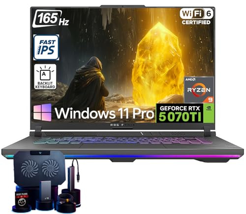 ASUS ROG Strix-G16 Gaming Laptop - AMD Ryzen 9 8940HX (Up to 5.3 GHz), NVIDIA GeForce RTX 5070 Ti, 16 165Hz 300 nits Display, 32GB DDR5 RAM, 1TB SSD, WiFi 6E, Backlit KB, Win11 Pro, with Accessories
