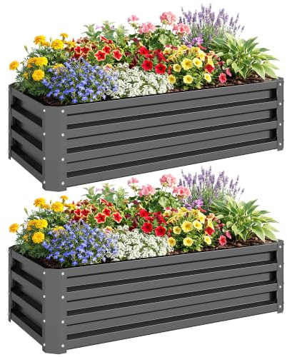 Outsunny Set of 2 Raised Garden Bed, 110 x 50 x 30 cm, Light Grey | Outdoor Planter Box, Galvanised Steel Frame, for Growing Vegetables, Flowers and Herbs