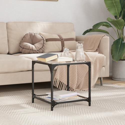 Kaloriko Table basse avec plateau en verre transparent, 40 x 40 x 40 cm, structure en acier, table d'appoint carrée pour salon, table basse moderne, table basse polyvalente